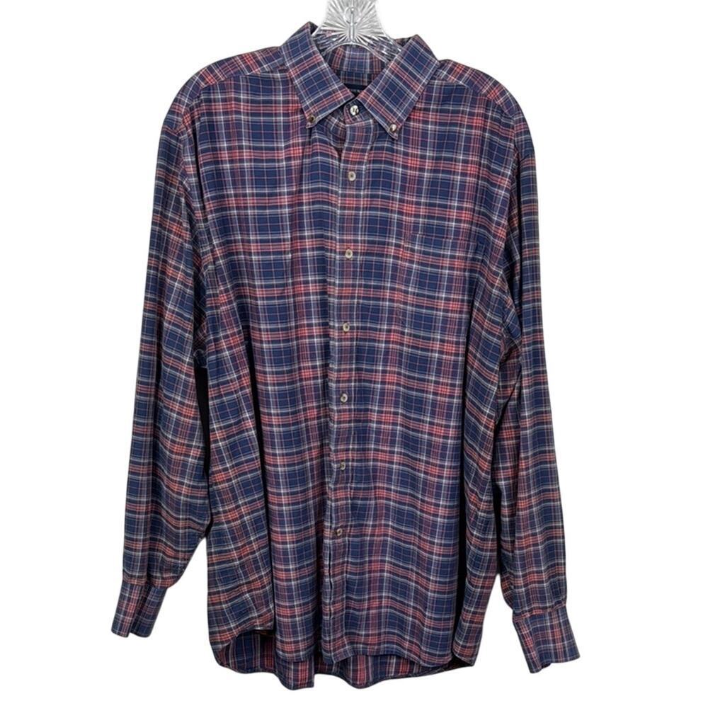 Southern Tide Blue and Red Plaid Coastal Classic Fit Button Down Shirt Men's XL